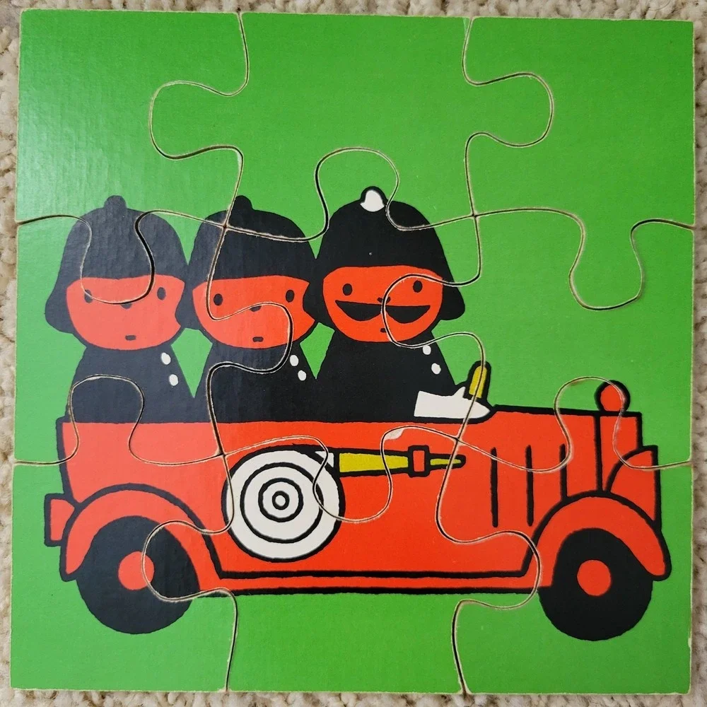 Vintage Wooden Interlocking  Puzzles Toddler Learning Fire Truck Men Bird (2)
